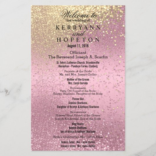 Roze en Gold Glitter - Programma (Voorkant)