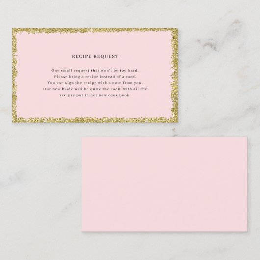 Roze en Gold Glitter Recipe Request Card Visitekaartje (Voorkant / Achterkant)