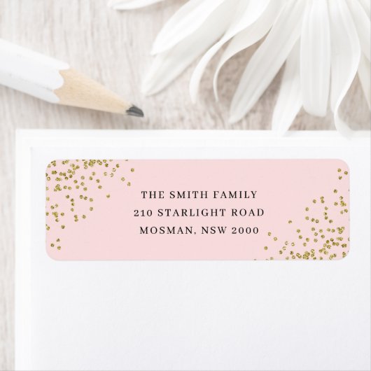 Roze en Gold Glitter Return Address Label (Insitu)
