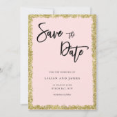 Roze en Gold Glitter Sla de datum op Kaart (Voorkant)