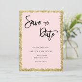 Roze en Gold Glitter Sla de datum op Kaart (Staand voorkant)