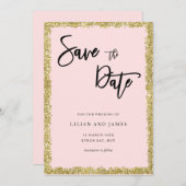 Roze en Gold Glitter Sla de datum op Kaart (Voorkant / Achterkant)