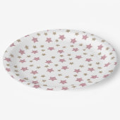 Roze en Gold Glitter Star 9-inch Bord papier (Gekanteld)
