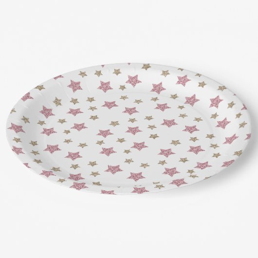 Roze en Gold Glitter Star 9-inch Bord papier (Gekanteld)