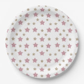 Roze en Gold Glitter Star 9-inch Bord papier (Voorkant)