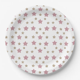 Roze en Gold Glitter Star 9-inch Bord papier