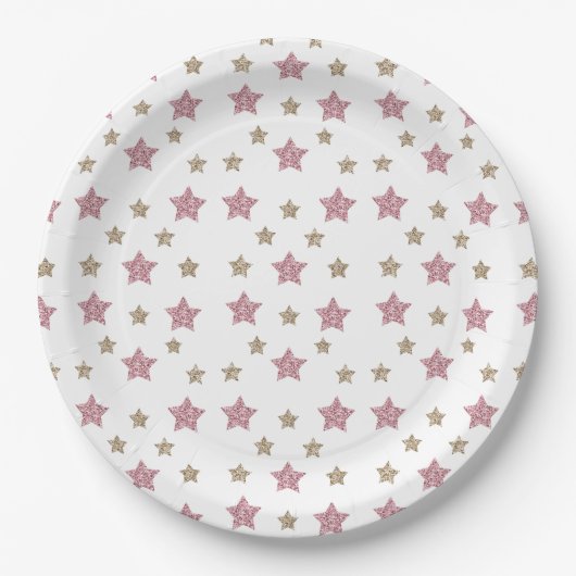 Roze en Gold Glitter Star 9-inch Bord papier (Voorkant)
