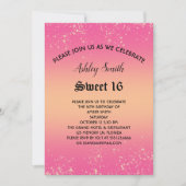 Roze en Gold Glitter Sweet 16 Uitnodiging (Voorkant)