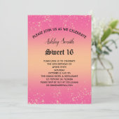 Roze en Gold Glitter Sweet 16 Uitnodiging (Staand voorkant)