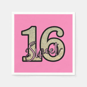 Roze en Gold Glitter Sweet 16th Birthday Servet