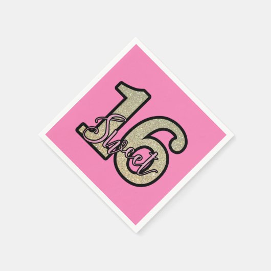Roze en Gold Glitter Sweet 16th Birthday Servet (Hoek)