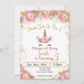 Roze en Gold Glitter Unicorn Birthday Invitation Kaart (Voorkant)