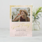 Roze en Gold Glitter Verticaal 4 Foto Afstudeerder Kaart (Staand voorkant)