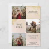 Roze en Gold Glitter Verticaal 4 Foto Afstudeerder Kaart (Achterkant)