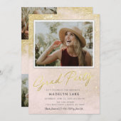 Roze en Gold Glitter Verticaal 4 Foto Afstudeerder Kaart (Voorkant / Achterkant)