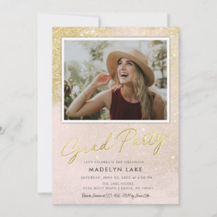 Roze en Gold Glitter Verticaal 4 Foto Afstudeerder Kaart