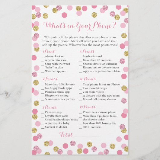Roze en Gold Glitter Wat zit er in je telefoonspel (Voorkant)