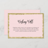 Roze en Gold Glitter Wishing Well Enclosure Card Informatiekaartje (Voorkant / Achterkant)