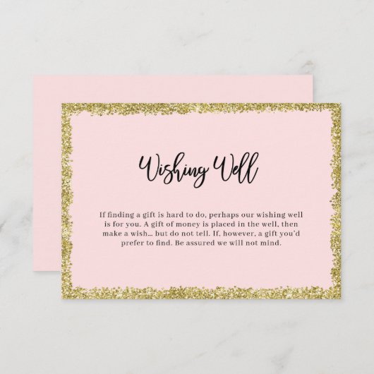 Roze en Gold Glitter Wishing Well Enclosure Card Informatiekaartje (Voorkant / Achterkant)