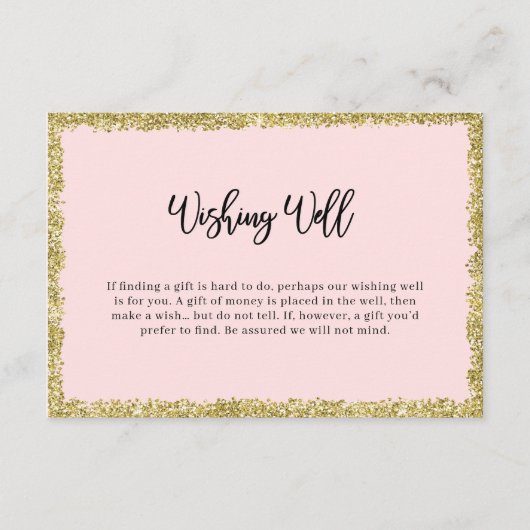 Roze en Gold Glitter Wishing Well Enclosure Card Informatiekaartje (Voorkant)