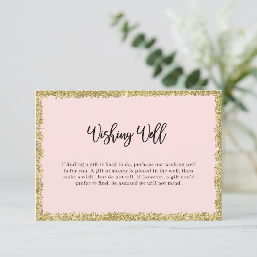 Roze en Gold Glitter Wishing Well Enclosure Card Informatiekaartje (Staand voorkant)