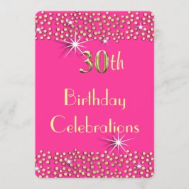 Roze en Gold Glitzy Sparkle 30th Birthday Party Kaart