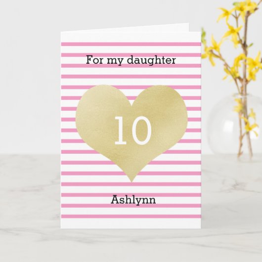  Roze en Gold Happy 10-dag dochter Kaart (Gele Bloem)