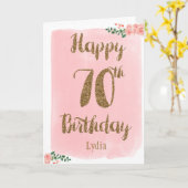 Roze en Gold Happy 70th Birthday Card Kaart (Gele Bloem)