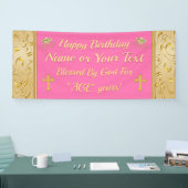Roze en Gold Happy Birthday-banner, Christelijk Spandoek (Beurs)