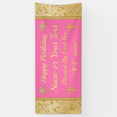 Roze en Gold Happy Birthday-banner, Christelijk Spandoek (Verticaal)