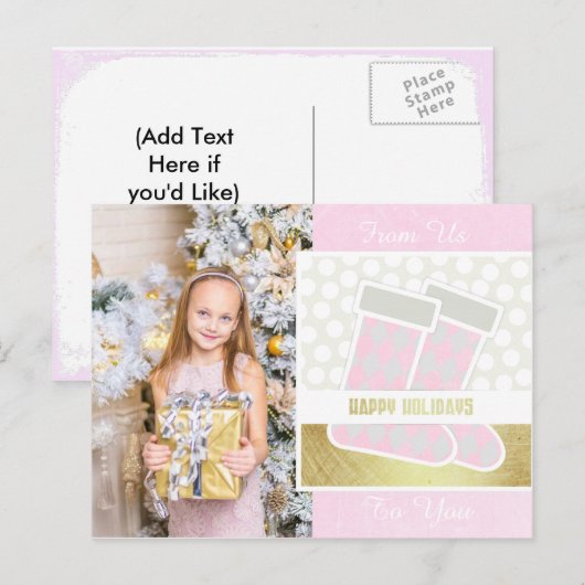 Roze en Gold Happy Holiday Briefkaart (Voorkant / Achterkant)