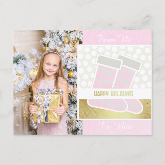 Roze en Gold Happy Holiday Briefkaart (Voorkant)
