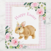 Roze en Gold Happy Paast Bunny Wijn Etiket (Enkel label)