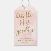 Roze en Gold Kiss het Miss Goodbye Vrijgezellenfee Cadeaulabel (Voorkant)
