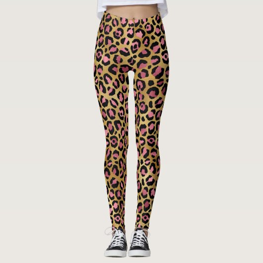 Roze en Gold Leopard Animal Print, leopard Gift Leggings (Voorkant)