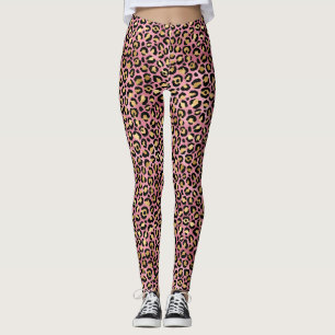 Roze en Gold Leopard Print Patroon Leggings