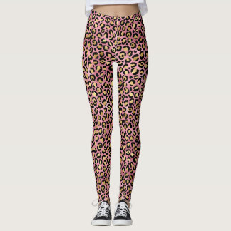 Roze en Gold Leopard Print Patroon Leggings