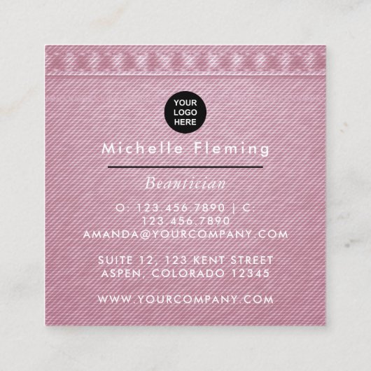 Roze en Gold Linen Fabric Denim Vierkante Visitekaartje (Achterkant)
