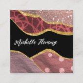 Roze en Gold Linen Fabric Denim Vierkante Visitekaartje (Voorkant)