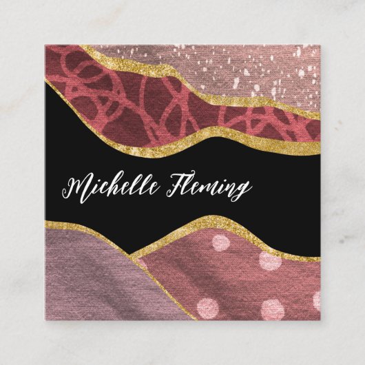 Roze en Gold Linen Fabric Denim Vierkante Visitekaartje (Voorkant)