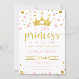  Roze en Gold Little Princess Invitation Kaart