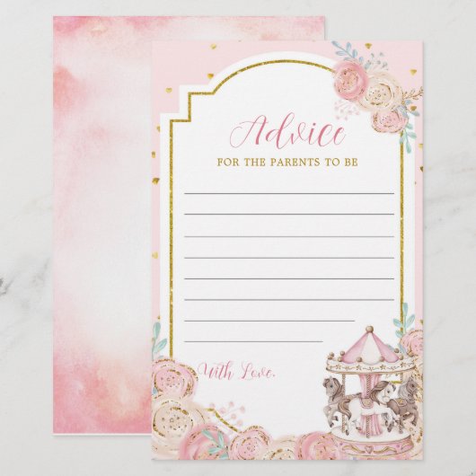Roze en Gold Magical Carrousel Advice Kaart (Voorkant / Achterkant)