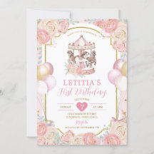 Roze en Gold Magical Carrousel Birthday Invitation