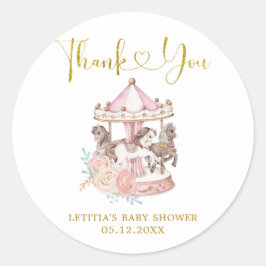 Roze en Gold Magical Carrousel Dank u Sticker