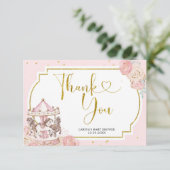 Roze en Gold Magische Carrousel Hartelijk dank Bedankkaart (Staand voorkant)