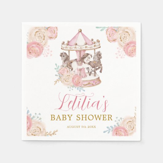 Roze en Gold Magische Carrouselpapier Napkin Servet (Voorkant)