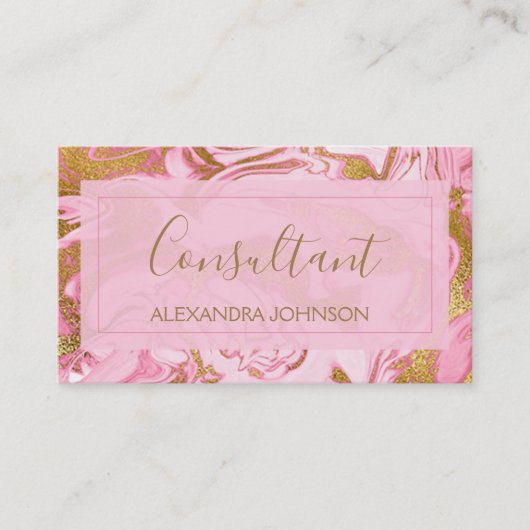 Roze en Gold Marble Trendy Consultant Visitekaartje (Voorkant)