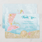 Roze en Gold Mermaid Hartelijk dank Bedankkaart (Voorkant / Achterkant)