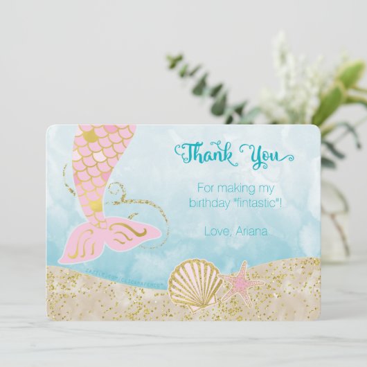 Roze en Gold Mermaid Hartelijk dank Bedankkaart (Staand voorkant)
