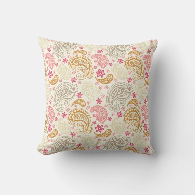 Roze en Gold Paisley Pillow Kussen (Voorkant)